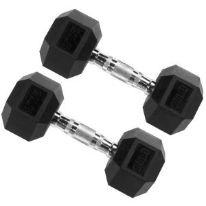 Signature Fitness Hex Dumbbells Non-Slip Free Weights Full Body Strength Training Home Gym Workout Equipment Set, 20 Pounds, Black