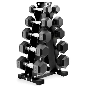 BalanceFrom Dumbbell Set with Stand, 5 Pair Rubber Encased Hand Weights, Home Gym Fitness Equipment, 150 Lb, Black
