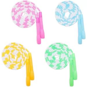 Blue Panda 4 Pack Beaded Jump Rope for Kids, Skipping Toys for Girls Starter Fitness Workout (9.2 Feet, 4 Colors)